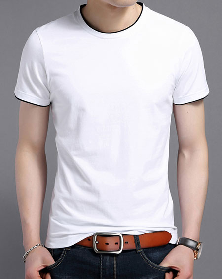 白色嵌黑邊短袖圓領T恤廣告衫