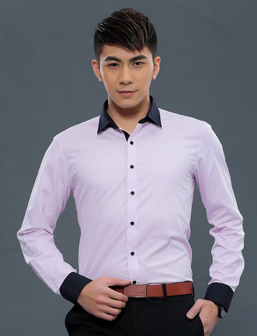 紫色黑領修身版襯衫定做款式圖片