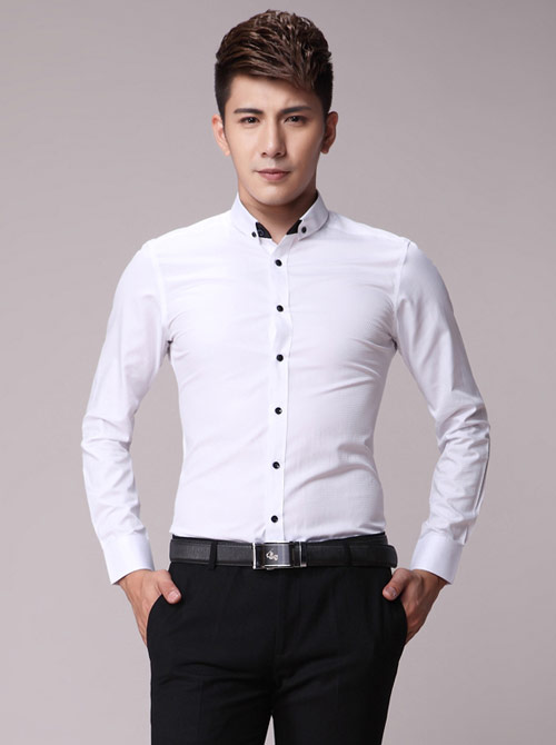 白色韓版修身男士襯衫訂做款式