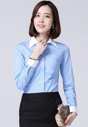 淺藍色新款長袖女襯衫定做款式