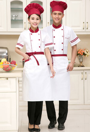 新款紅白搭配短袖廚師服定做款式圖