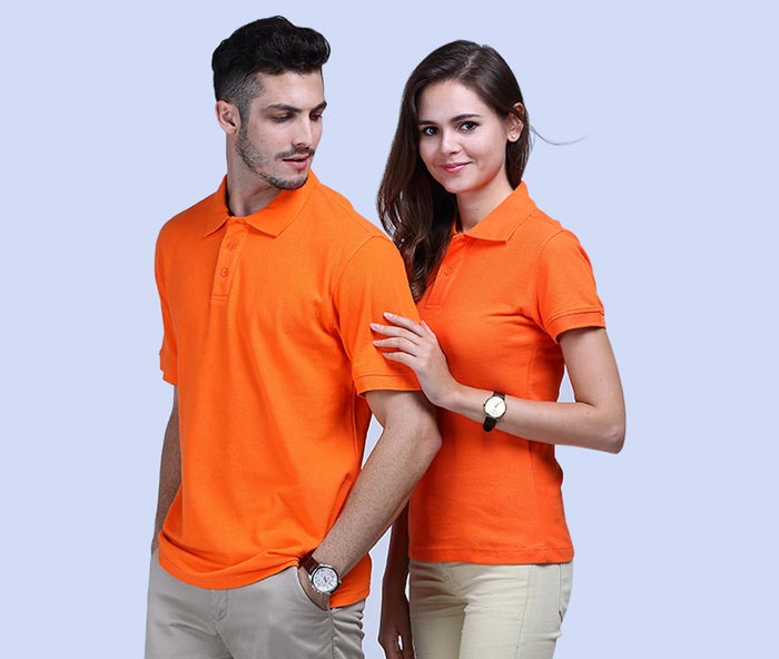 橙色純棉短袖體恤衫定制款式展示圖