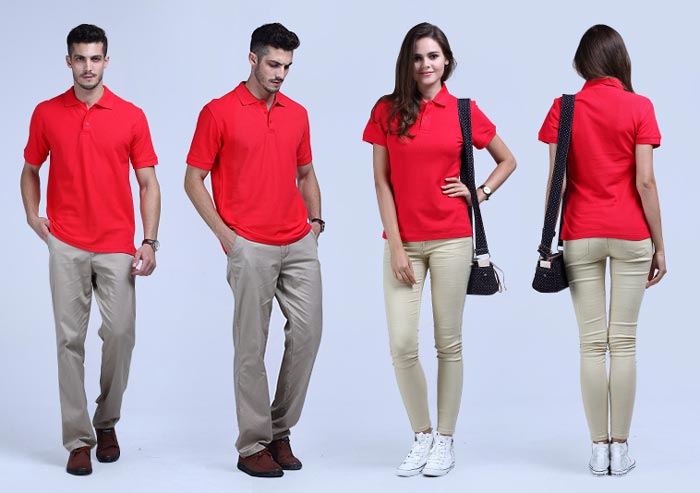 紅色純棉短袖體恤衫定做男女款式效果展示圖
