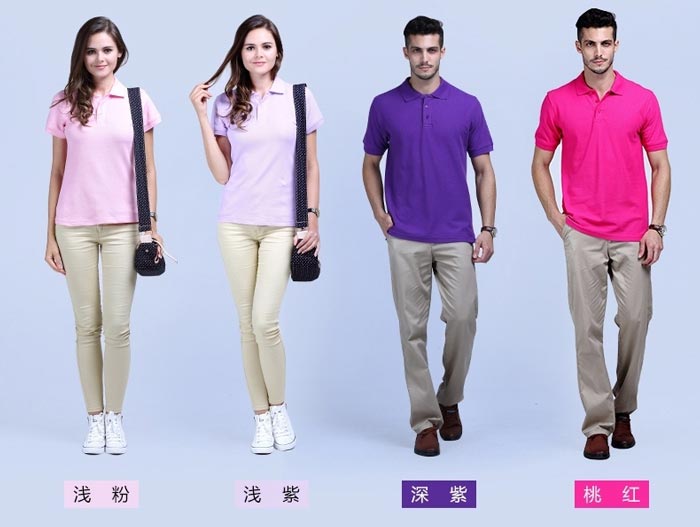 紫色純棉短袖polo衫定做男女款式效果展示圖