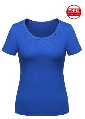 藍色女士短袖圓領T恤衫圖片